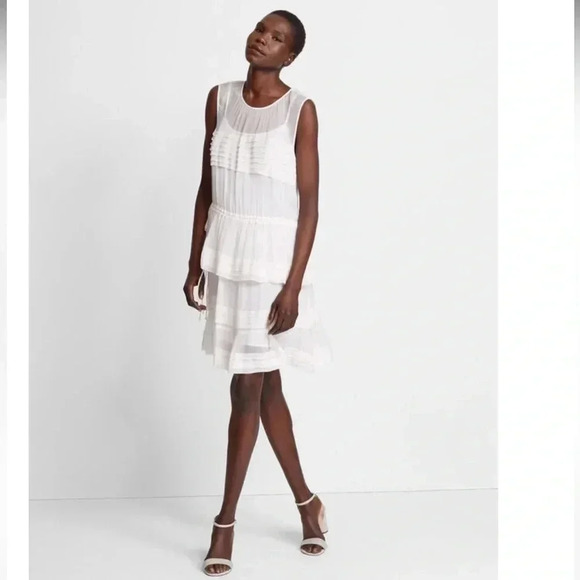 Club Monaco Ayto Sheer Tiered White Mini Dress Women Size 2 - Picture 1 of 7